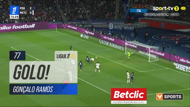 GOLO! PSG, Gonçalo Ramos aos 77', PSG 3-0 Metz