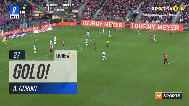 GOLO! Rennes, A. Nordin aos 27', Rennes 1-0 Toulouse