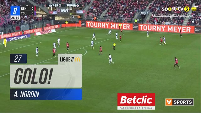 GOLO! Rennes, A. Nordin aos 27', Rennes 1-0 Toulouse