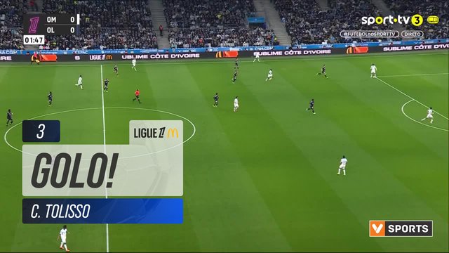 GOLO! Lyon, C. Tolisso aos 3', Marselha 0-1 Lyon