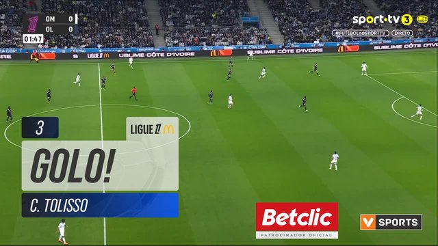 GOLO! Lyon, C. Tolisso aos 3', Marselha 0-1 Lyon