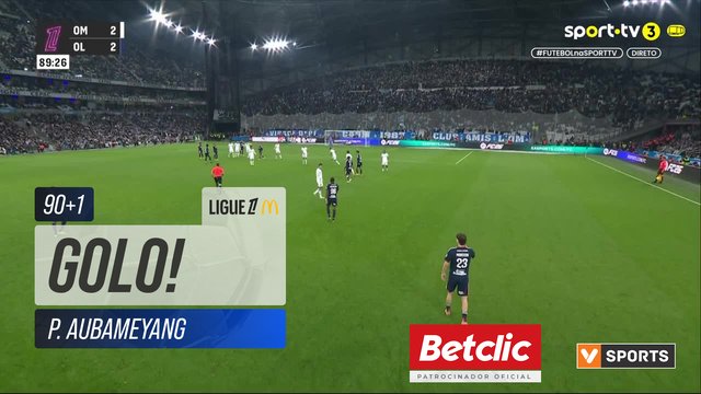 GOLO! Marselha, P. Aubameyang aos 90'+1', Marselha 3-2 Lyon