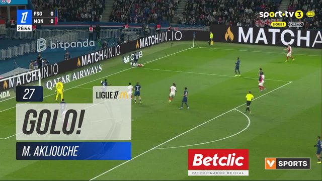 GOLO! Monaco, M. Akliouche aos 27', PSG 0-1 Monaco