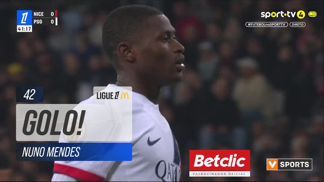 GOLO! PSG, Nuno Mendes aos 42', Nice 0-1 PSG