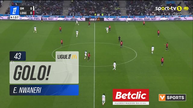 GOLO! Marselha, E. Nwaneri aos 43', Marselha 1-0 Lille