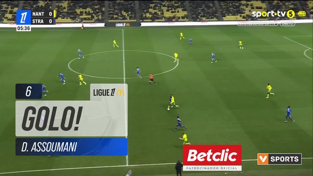 GOLO! Nantes, D. Assoumani aos 6', Nantes 1-0 Strasbourg