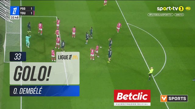 GOLO! PSG, O. Dembélé aos 33', PSG 2-1 Toulouse
