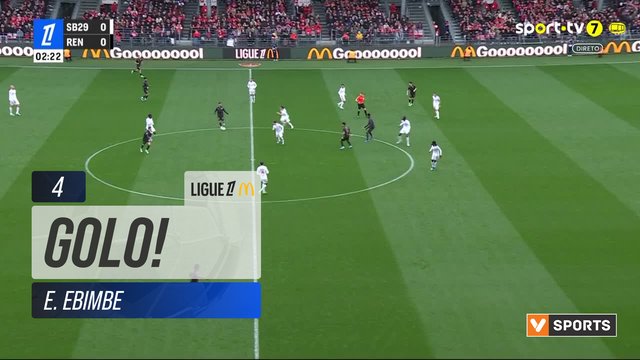 GOLO! Brest, E. Ebimbe aos 4', Brest 1-0 Rennes