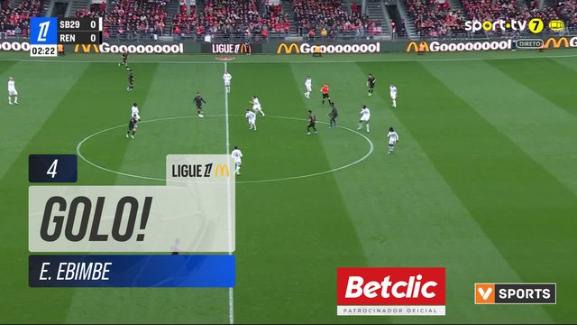 GOLO! Brest, E. Ebimbe aos 4', Brest 1-0 Rennes