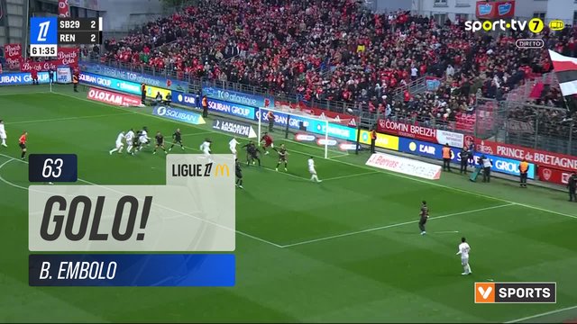 GOLO! Rennes, B. Embolo aos 63', Brest 2-3 Rennes