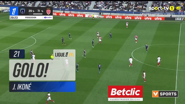 GOLO! Paris FC, J. Ikoné aos 21', Paris FC 3-0 Monaco