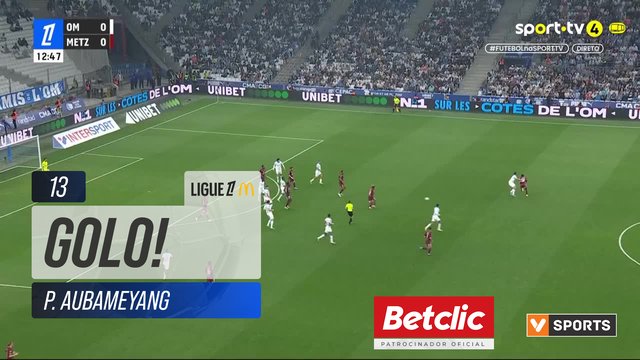 GOLO! Marselha, P. Aubameyang aos 13', Marselha 1-0 Metz
