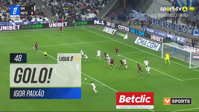 GOLO! Marselha, Igor Paixão aos 48', Marselha 2-0 Metz