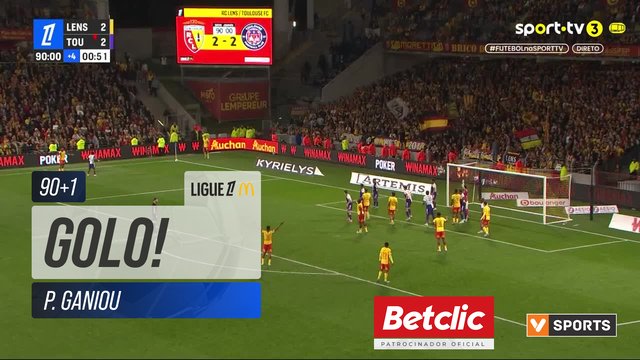 GOLO! Lens, P. Ganiou aos 90'+1', Lens 3-2 Toulouse