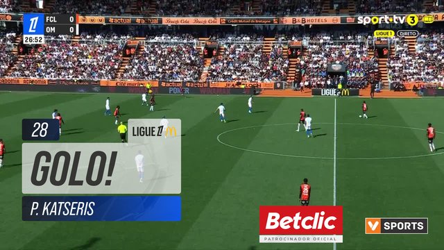 GOLO! Lorient, P. Katseris aos 28', Lorient 1-0 Marselha