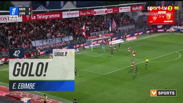 GOLO! Brest, E. Ebimbe aos 42', Brest 3-0 Lens