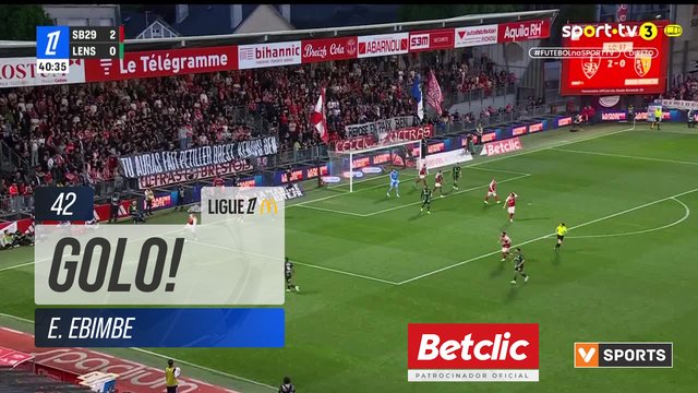 GOLO! Brest, E. Ebimbe aos 42', Brest 3-0 Lens