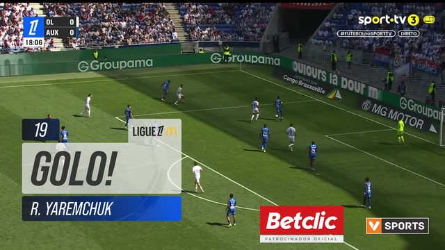 GOLO! Lyon, R. Yaremchuk aos 19', Lyon 1-0 Auxerre