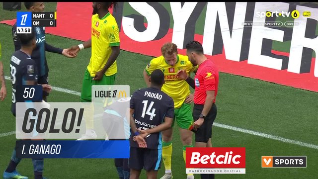 GOLO! Nantes, I. Ganago aos 50', Nantes 1-0 Marselha