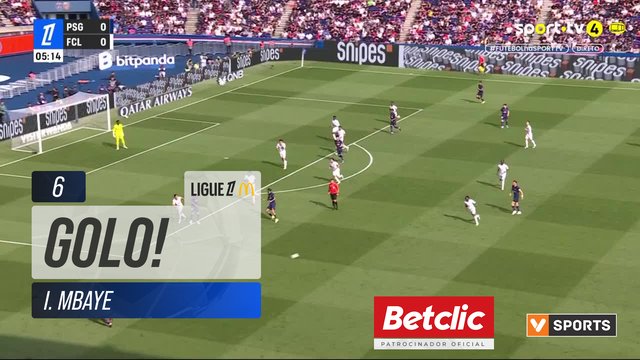 GOLO! PSG, I. Mbaye aos 6', PSG 1-0 Lorient