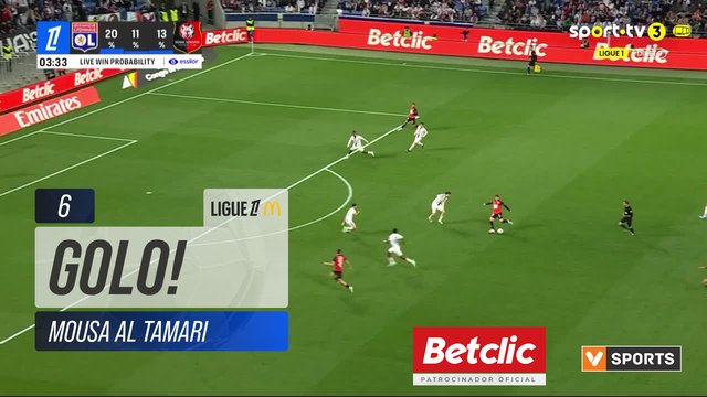 GOLO! Rennes, Mousa Al Tamari aos 6', Lyon 0-1 Rennes