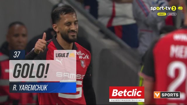 GOLO! Lyon, R. Yaremchuk aos 37', Lyon 1-1 Rennes