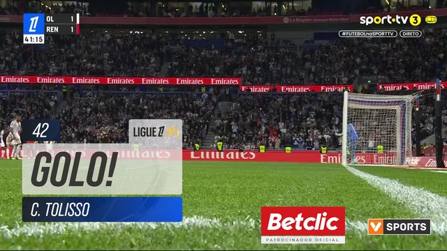 GOLO! Lyon, C. Tolisso aos 42', Lyon 2-1 Rennes