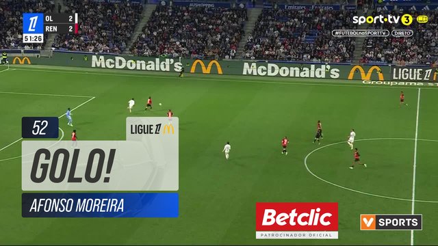 GOLO! Lyon, Afonso Moreira aos 52', Lyon 3-2 Rennes