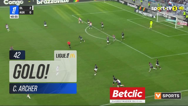 GOLO! Auxerre, C. Archer aos 42', Lyon 2-1 Auxerre