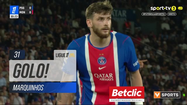 GOLO! PSG, Marquinhos aos 31', PSG 1-0 Monaco