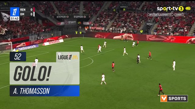 GOLO! Rennes, A. Thomasson aos 52', Rennes 1-0 Marselha