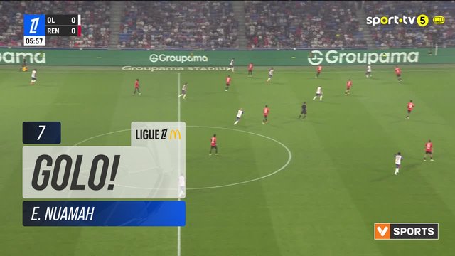 GOLO! Lyon, E. Nuamah aos 7', Lyon 1-0 Rennes