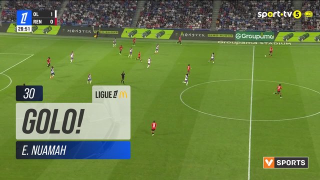 GOLO! Lyon, E. Nuamah aos 30', Lyon 2-0 Rennes