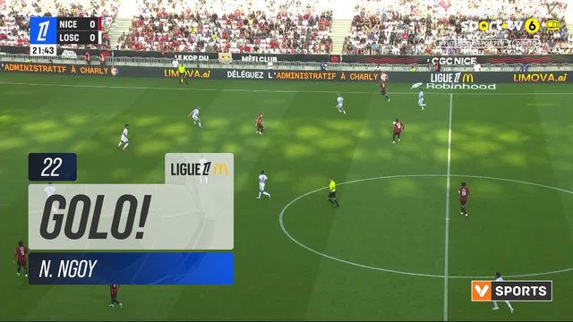 GOLO! Nice, N. Ngoy (p.b.) aos 22', Nice 1-0 Lille