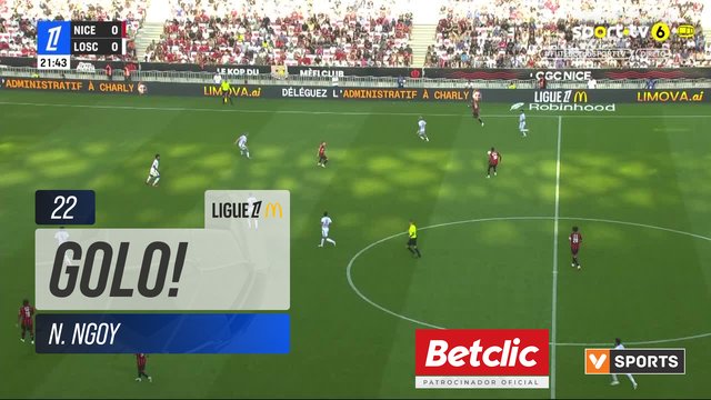 GOLO! Nice, N. Ngoy (p.b.) aos 22', Nice 1-0 Lille