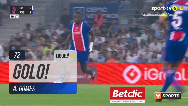GOLO! Marselha, A. Gomes aos 72', Marselha 1-1 PSG