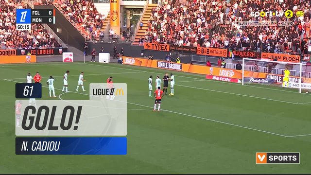 GOLO! Lorient, N. Cadiou aos 61', Lorient 1-0 Monaco