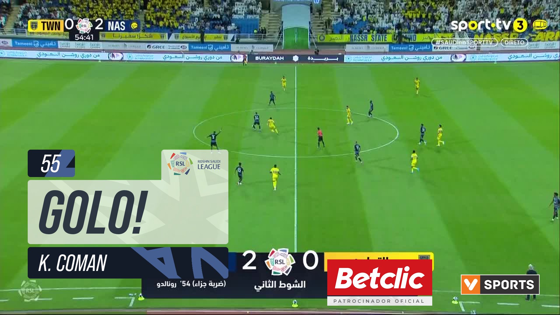 GOLO! Al Nassr, K. Coman aos 55', Al Taawoun 0-3 Al Nassr