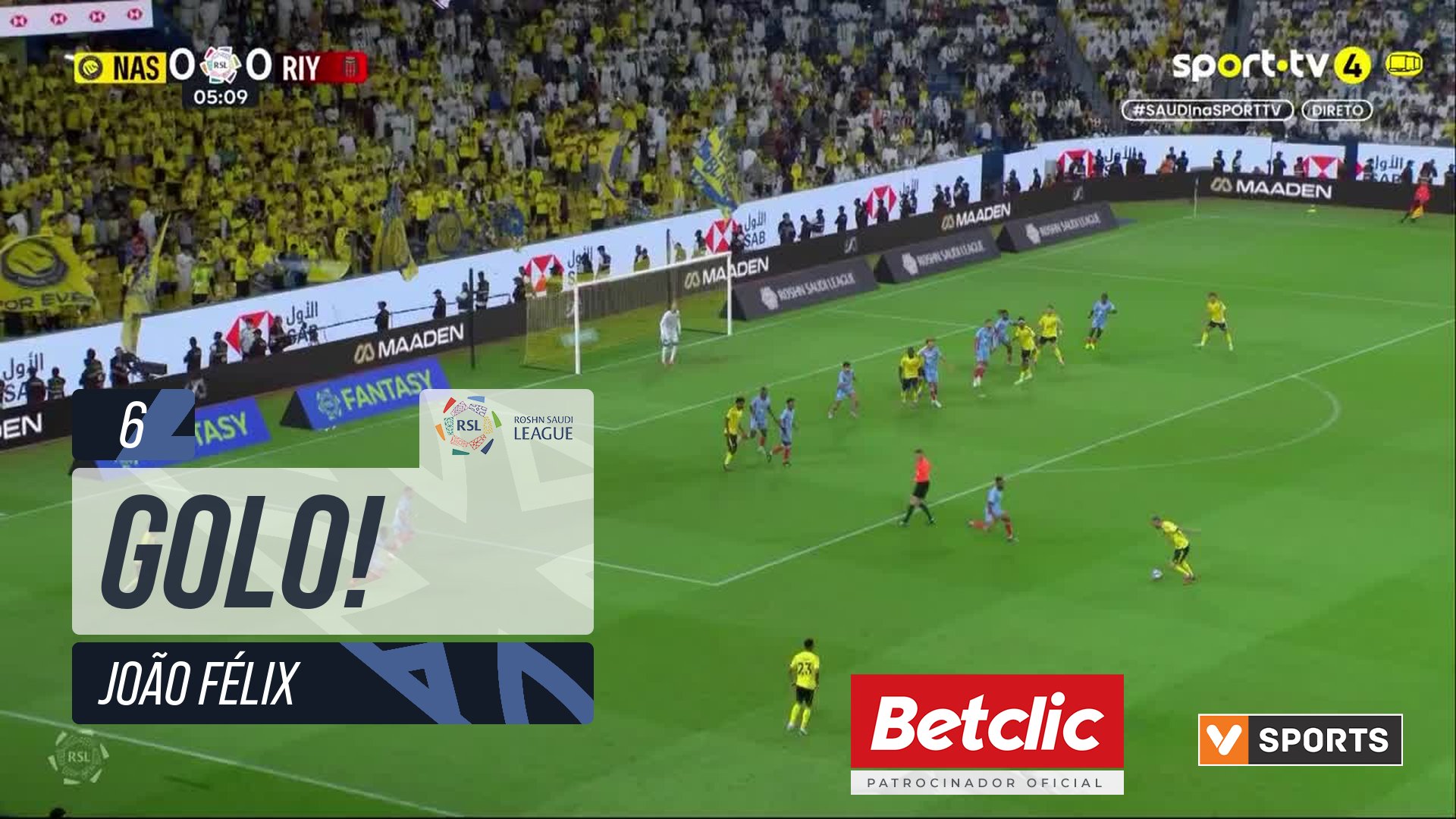 GOLO! Al Nassr, João Félix aos 6', Al Nassr 1-0 Al Riyadh