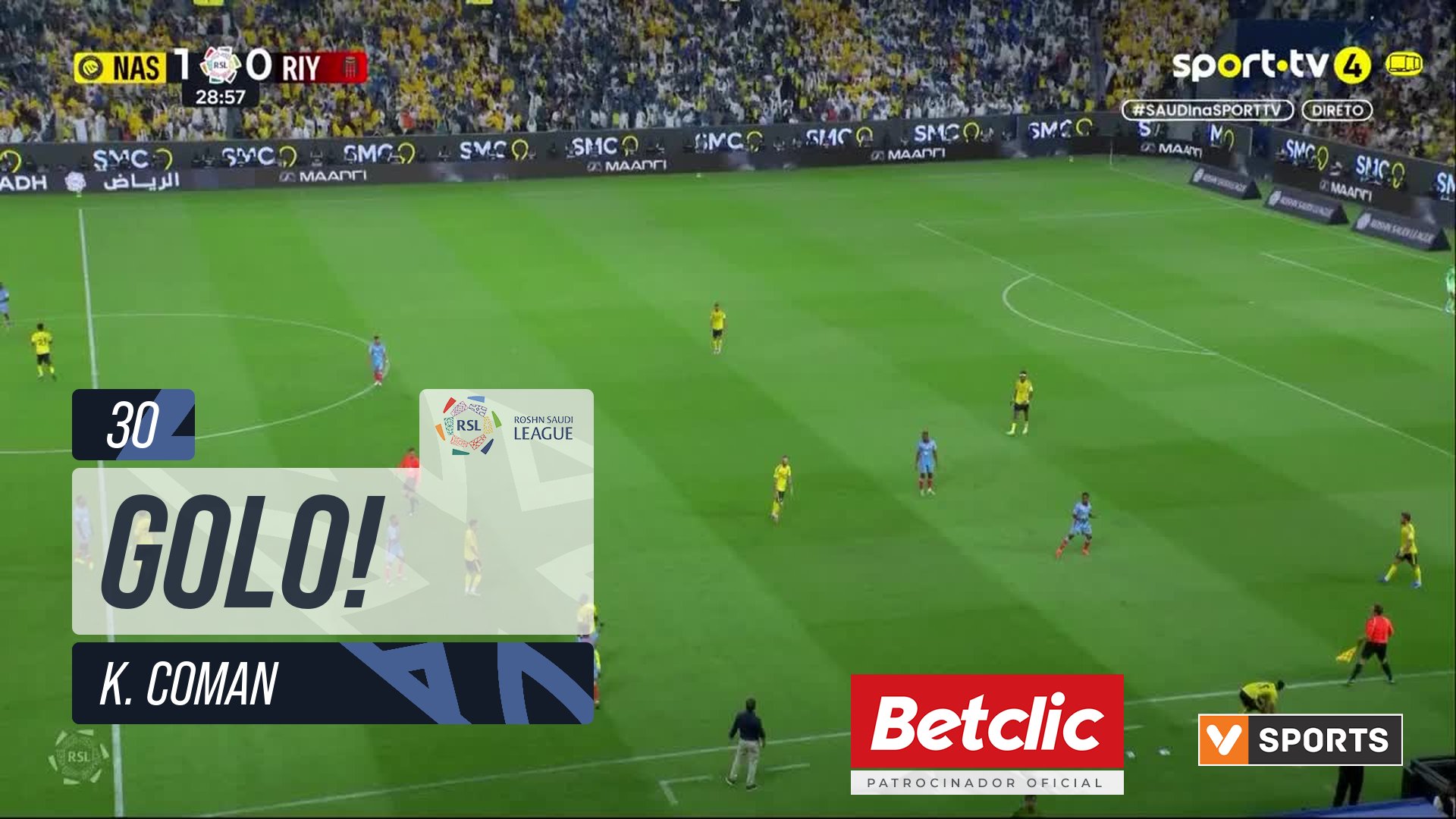 GOLO! Al Nassr, K. Coman aos 30', Al Nassr 2-0 Al Riyadh