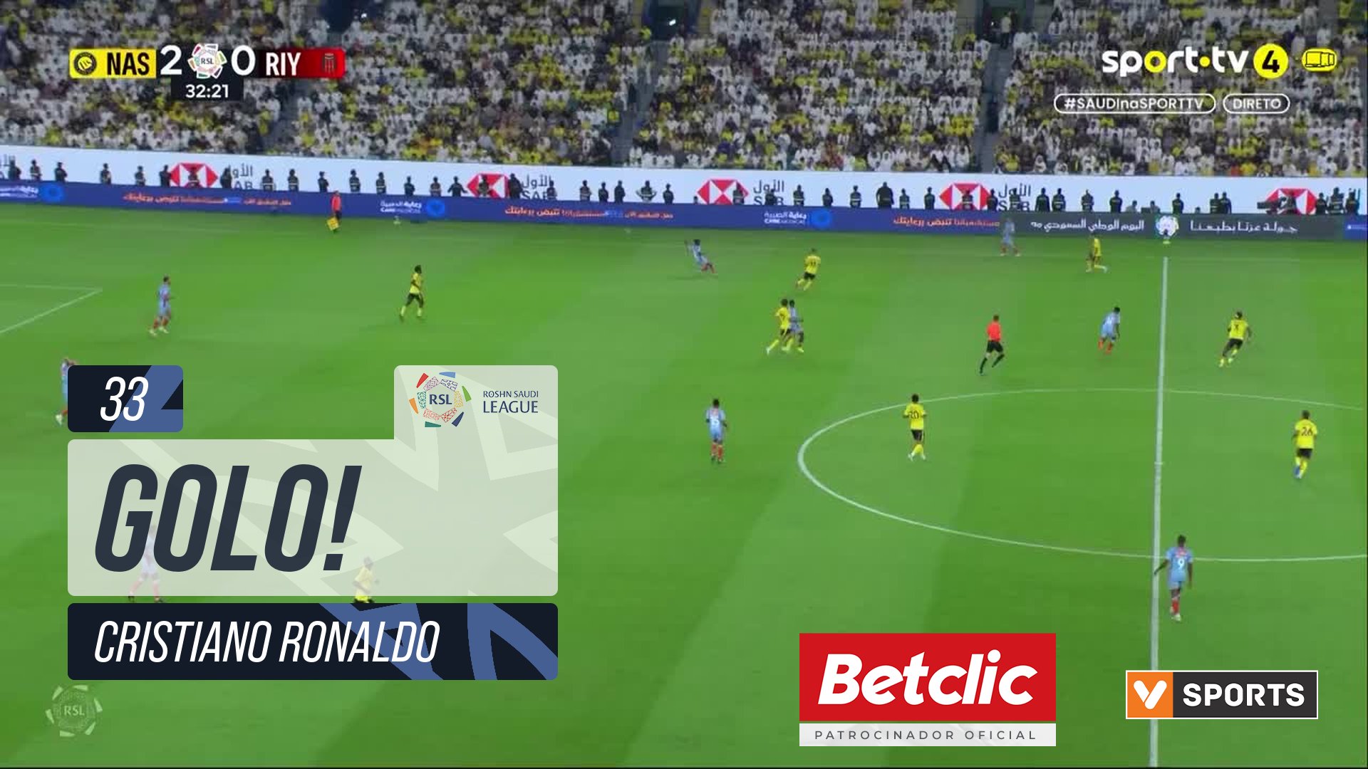 GOLO! Al Nassr, Cristiano Ronaldo aos 33', Al Nassr 3-0 Al Riyadh