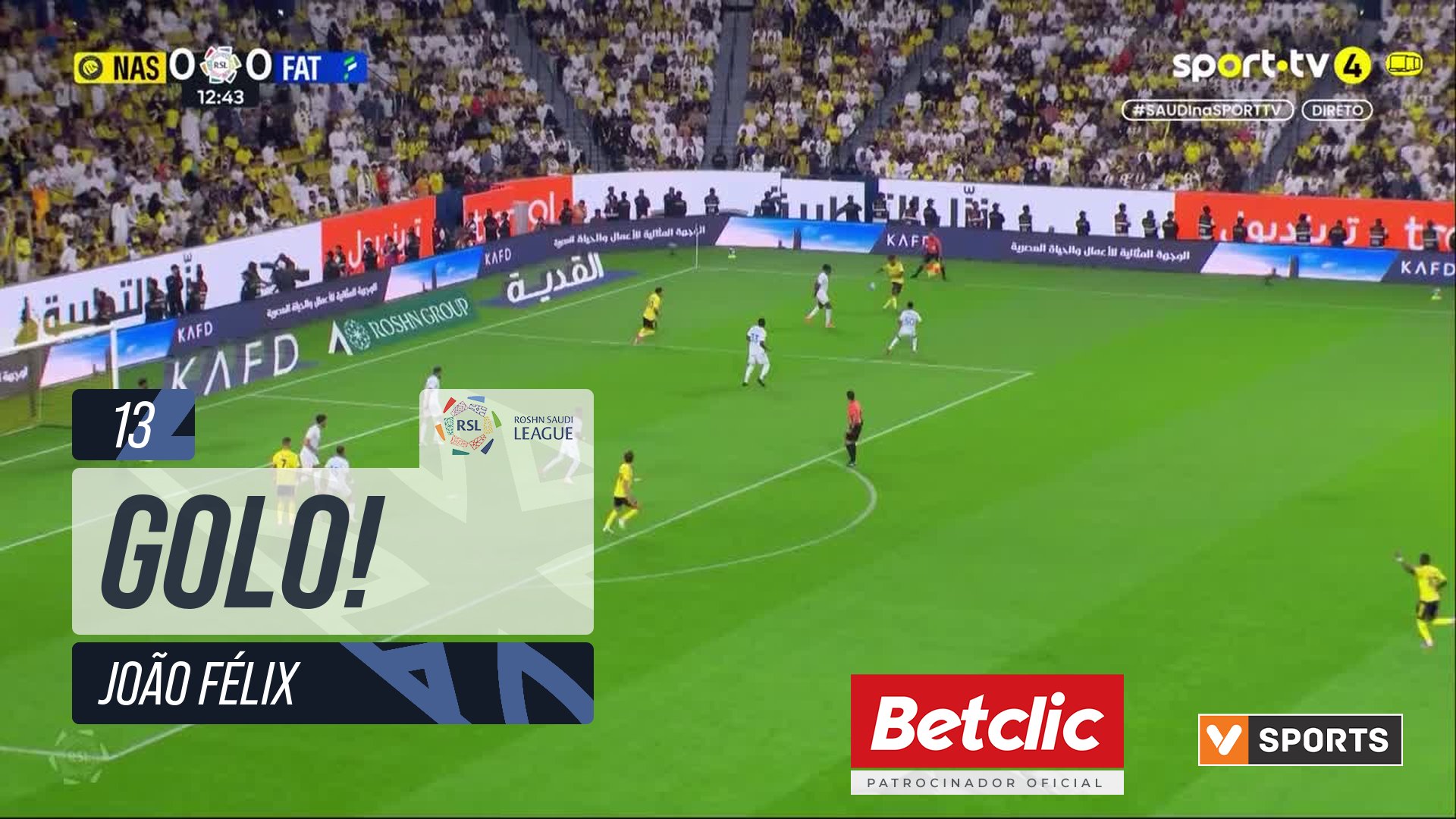 GOLO! Al Nassr, João Félix aos 13', Al Nassr 1-0 Al Fateh