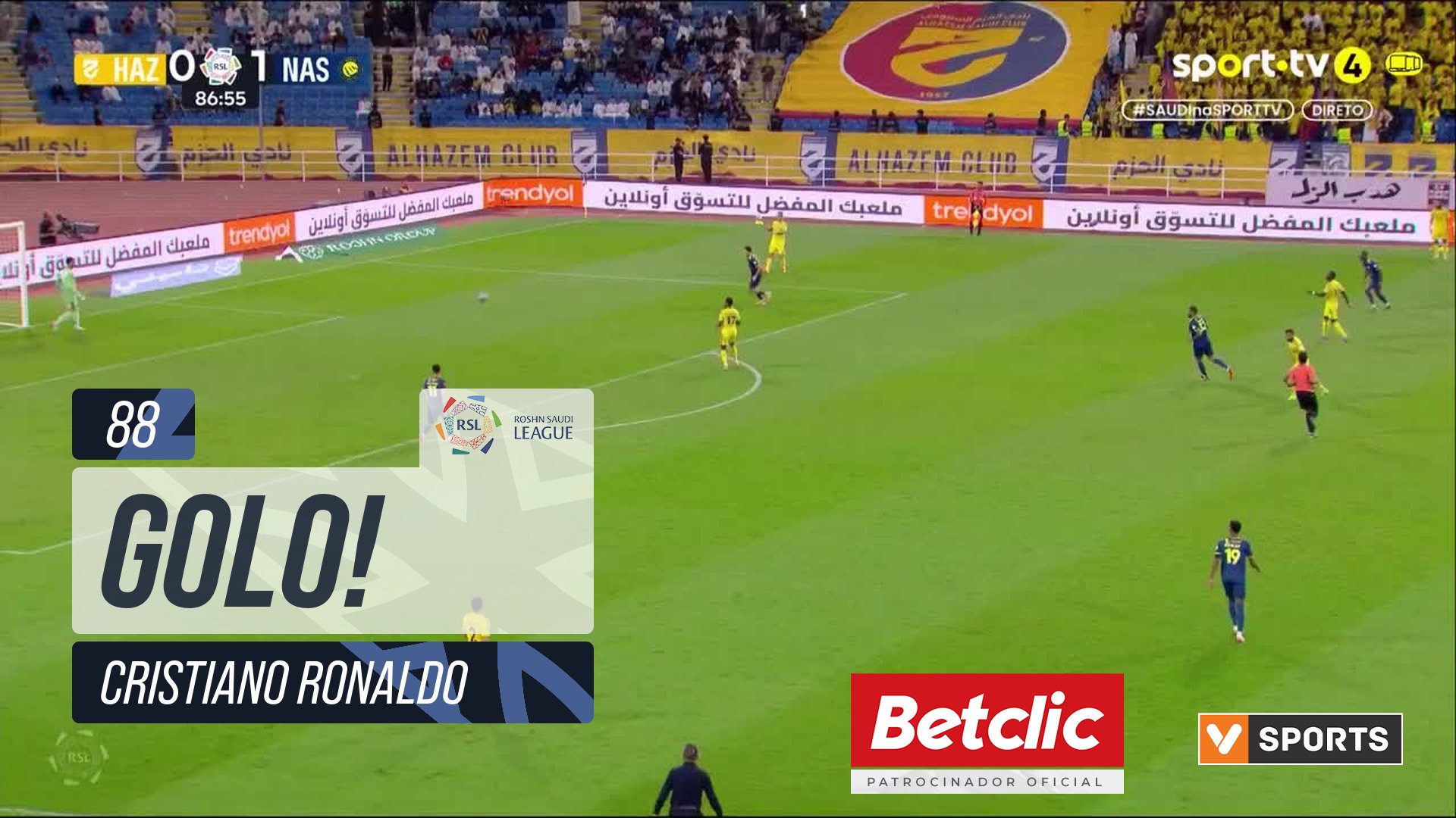 GOLO! Al Nassr, Cristiano Ronaldo aos 88', Al Hazem 0-2 Al Nassr