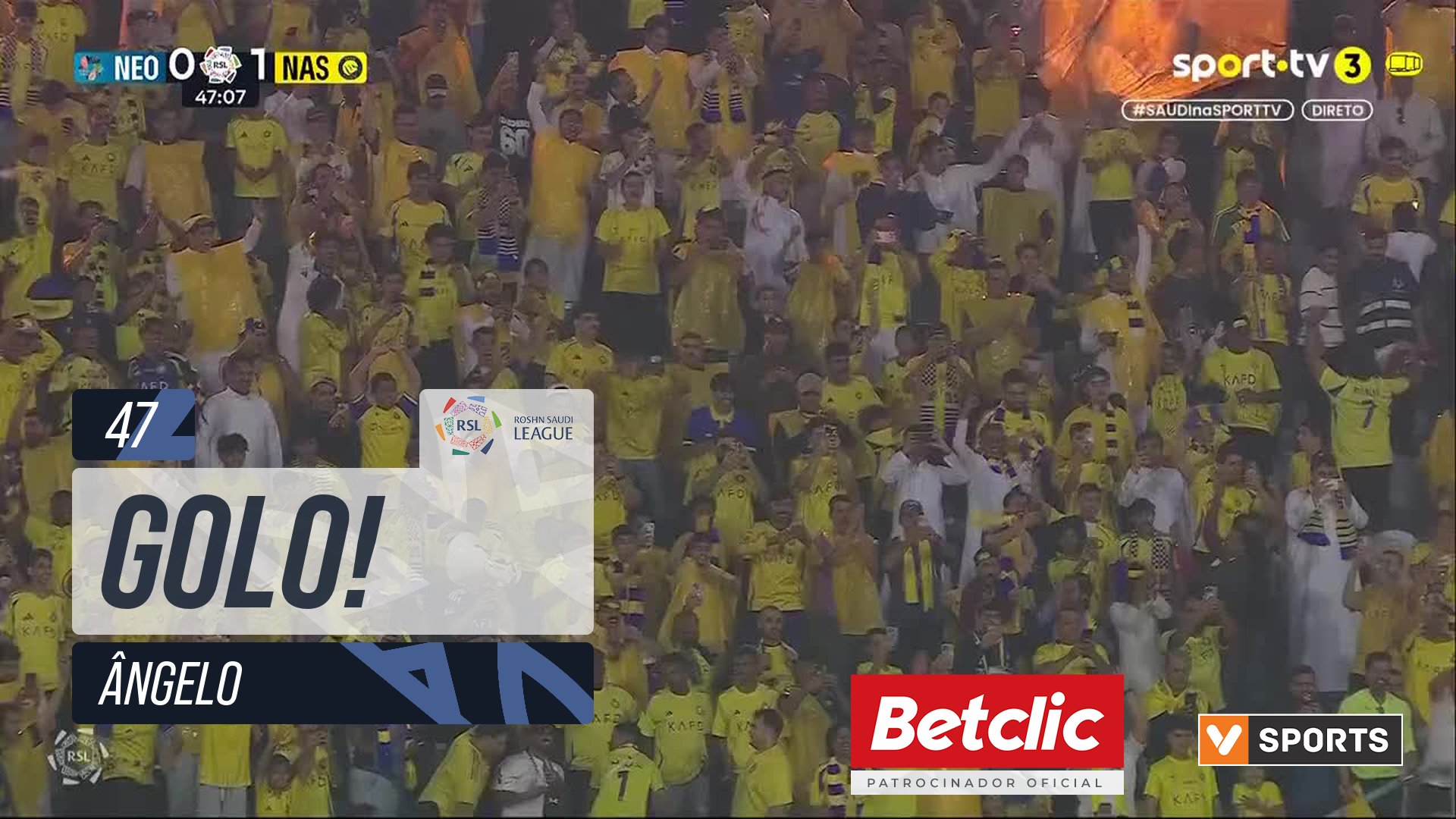 GOLO! Al Nassr, Ângelo aos 47', Neom 0-1 Al Nassr