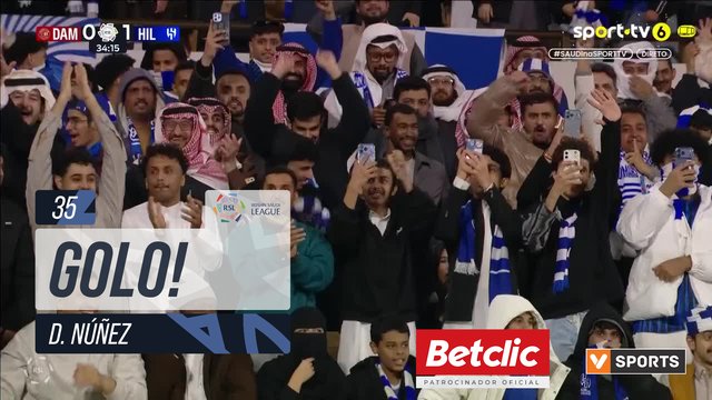 GOLO! Al Hilal, D. Núñez aos 35', Damac 0-1 Al Hilal