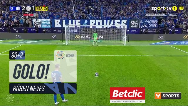 GOLO! Al Hilal, Rúben Neves aos 90'+2', Al Hilal 3-1 Al Nassr