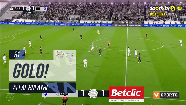 GOLO! Al Hilal, Ali Al Bulayhi (p.b.) aos 31', Al Shabab 1-2 Al Hilal