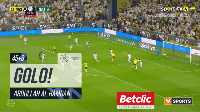 GOLO! Al Nassr, Abdullah Al Hamdan aos 45'+8', Al Nassr 1-1 Al Najma