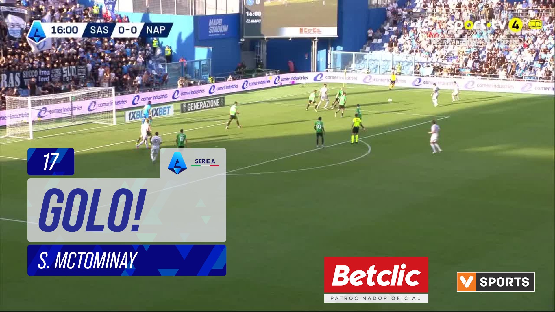 GOLO! Napoli, S. McTominay aos 17', Sassuolo 0-1 Napoli