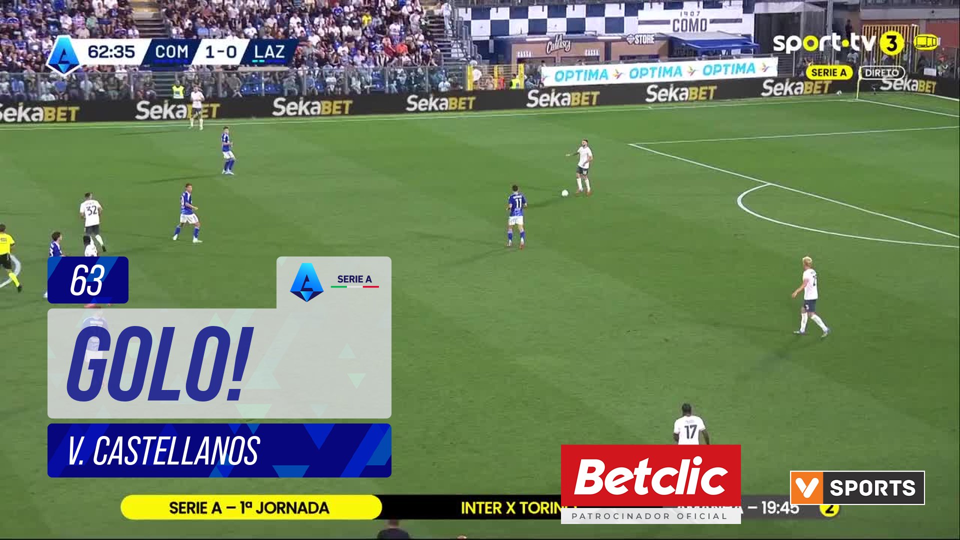 GOLO! Lazio, V. Castellanos aos 63', Como 1-1 Lazio